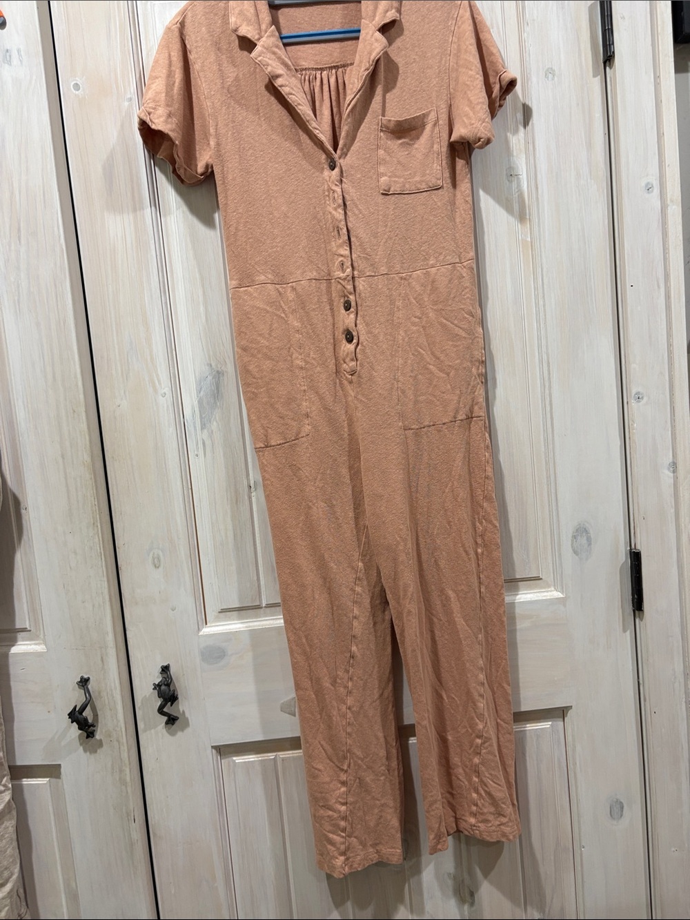 Free People Women's Short-Sleeve Button-Front Jumpsuit in Terracotta